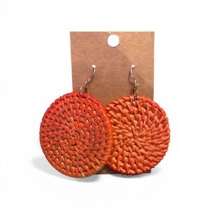 Orange Woven Circle Earrings